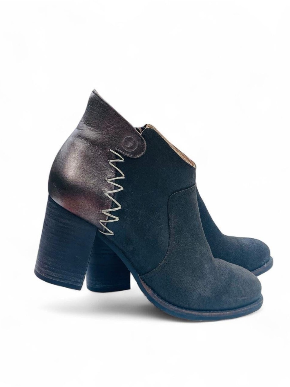 Casta Black Suede Whipstitch Block Heel Ankle Boots EU 38